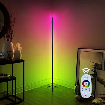 Smart Decoration Gaming Living Room RGB Stand Lights Remote Control Designer Modern Black Shelf LED Corner Landing Floor Lamp