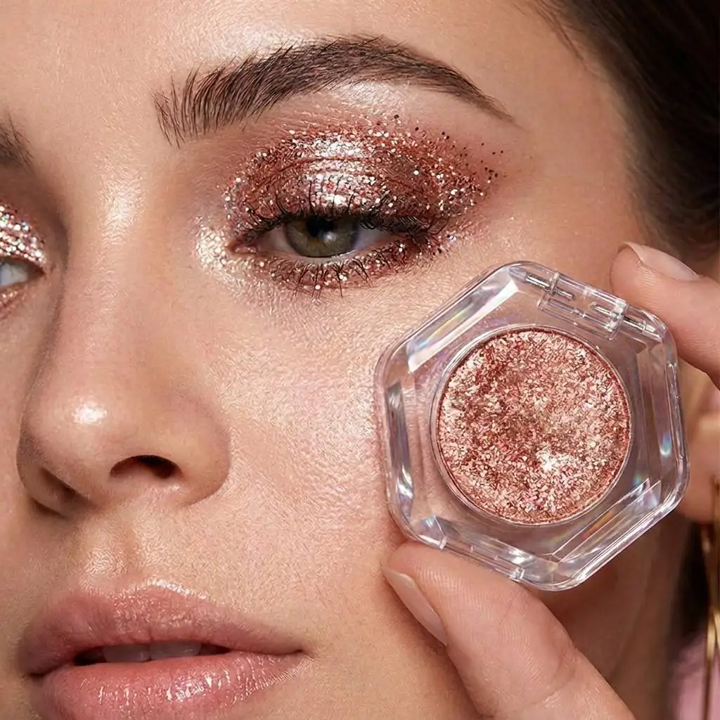 product luxury hexagonal case glitter eye shadow private label high pigment shimmer single eyeshadow custom logo-7