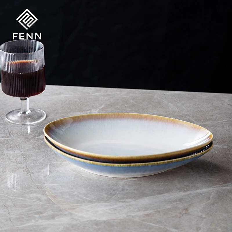 product fenn high quality creative glazed ceramic hotel restaurant plate set irregular shape nordic stoneware plate-57