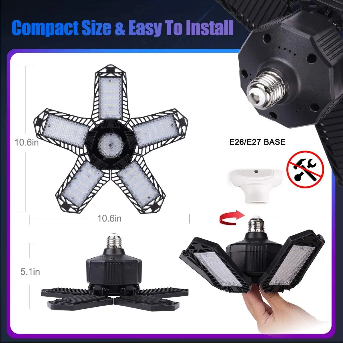 Amazon лидер продаж недорогие светодиодные гаражные светильники из АБС-пластика 100 Вт с 5 деформируемыми панелями для подвала и