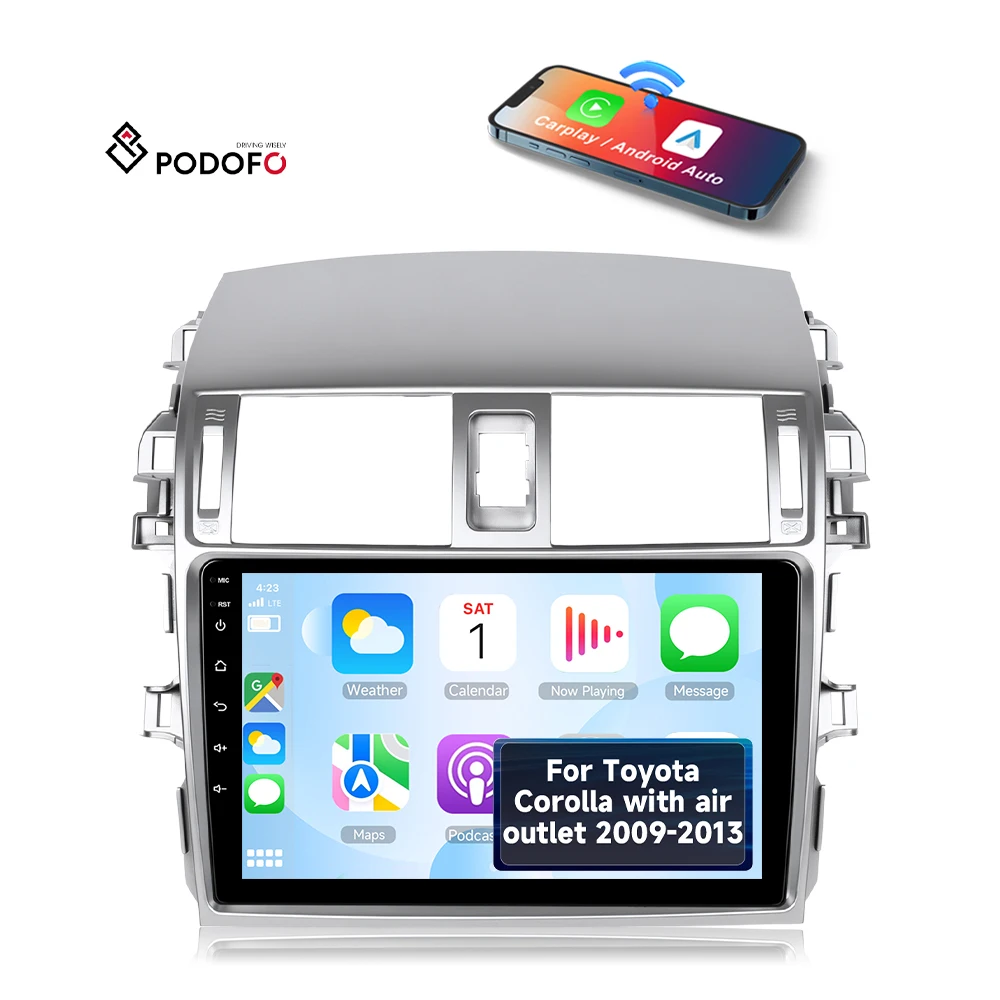 Podofo for Toyota Corolla Air Outlet 2009-2013 9'' Car Stereo Car Radio Wireless Carplay/Android Auto Autoradio OEM Wholesale A8524A4658/A8524
