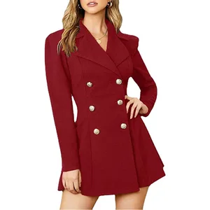 2026 Autumn European American Cross-border Foreign Trade Women's Suit Elegant Style Mid-length Double-breasted Anti-Wrinkle Suit