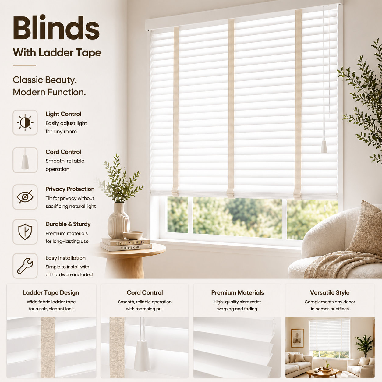 Custom Basswood Venetian Blinds Window Shades Wooden Slats Blinds for Home Office Decoration