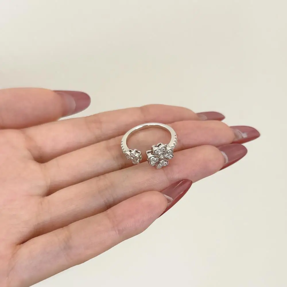KAKODIY 925 Sterling Silver Fine Jewelry for Women Ring Engagement Wedding Lucky Shamrock Clover Open Ring detail 2
