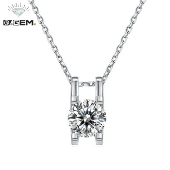 R.GEM. Free Certificate Classic 1ct 925 Sterling Silver Diamond Pendant Plated White Gold Moissanite Necklace