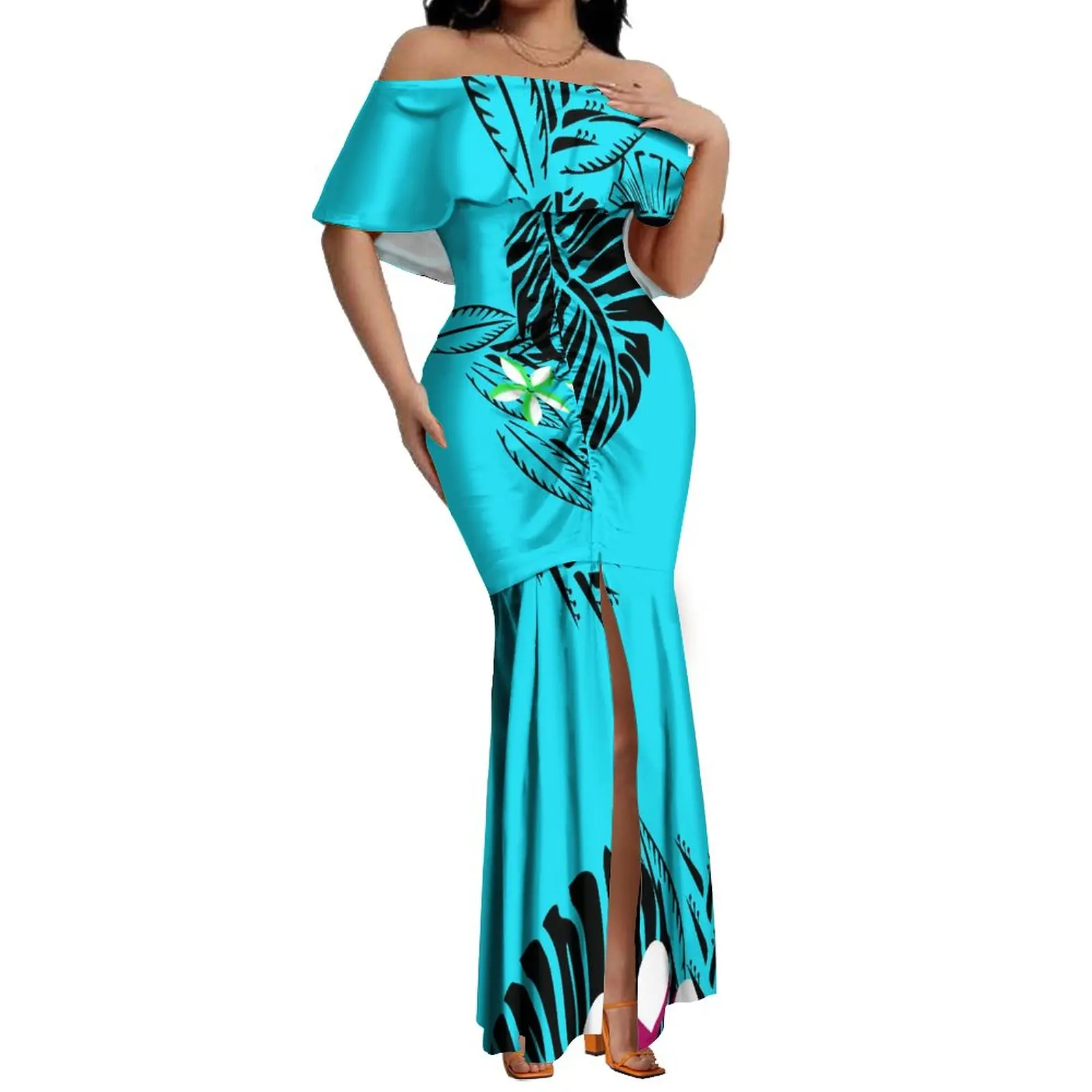 Wholesale Custom Pacific Island Dresses Women Elegant Long Maxi Off Shoulder Party Fishtail Dress Bodycon Slim Fit Shawl Dress Wholesale Custom Pacific Island Dresses Women Elegant Long Maxi Off Shoulder Party Fishtail Dress Bodycon Slim Fit Shawl Dress