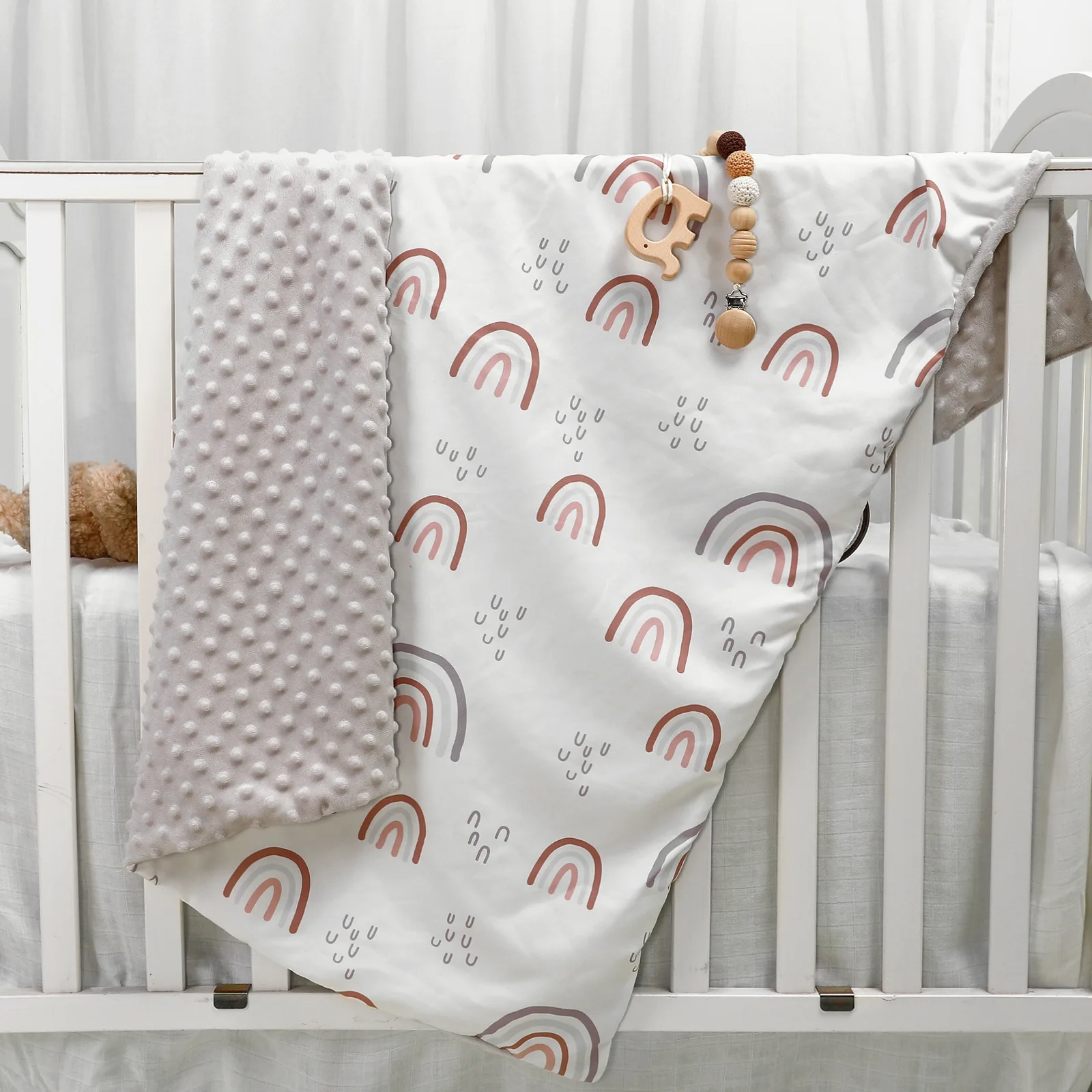 Personalized Boho Rainbow Baby Blanket Milestone Blanket Retro Rainbow