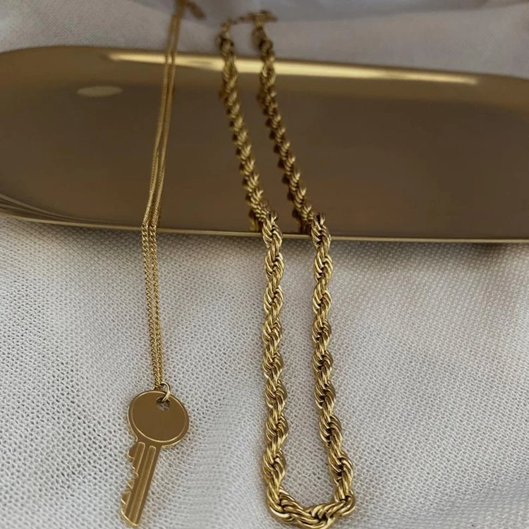 Минималистский стильный нержавеющая сталь для женщин цепи ожерелье ювелирные изделия Мода Коренастый 18K позолоченные толстая веревка цепи