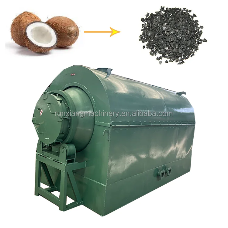 Hot Air Flow Continuous Rotary Biochar Pyrolysis Carbonization Stove Bio Carbon Charring Furnace Wood Charcoal Making Machine