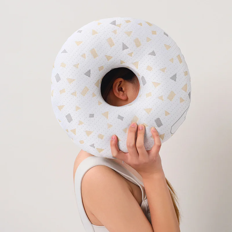 Ear Piercing Pillow Donut Pillow with Off Center Ear Hole, Hole Pillow for Side Sleeper