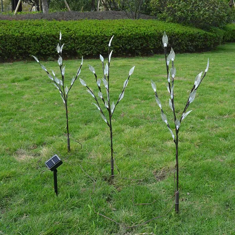 One for Three Solar Leaf Tree Branch Light Outdoor LED Garden Decoration Lawn Ground Plug Light