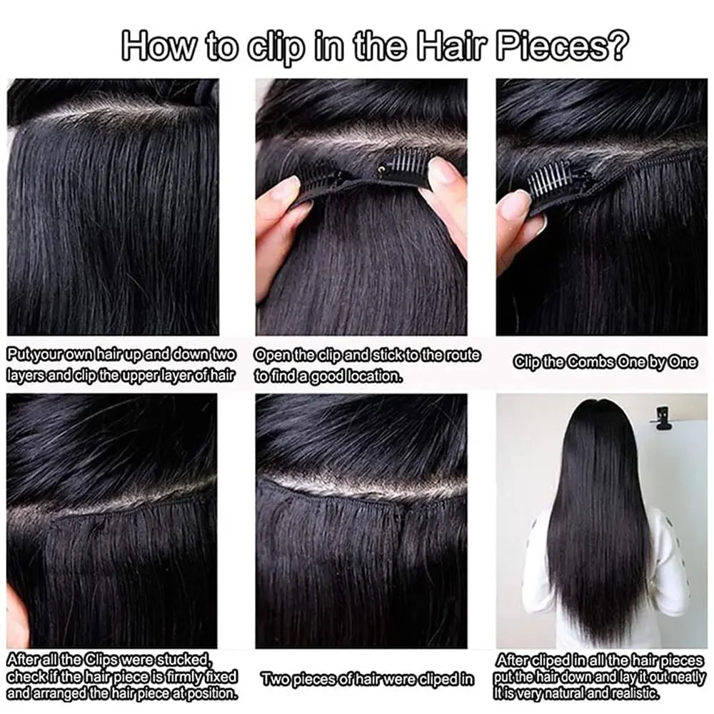 Kinky Straight Clip-in Extensions Echthaar Natürlich Schwarz_voghion.com