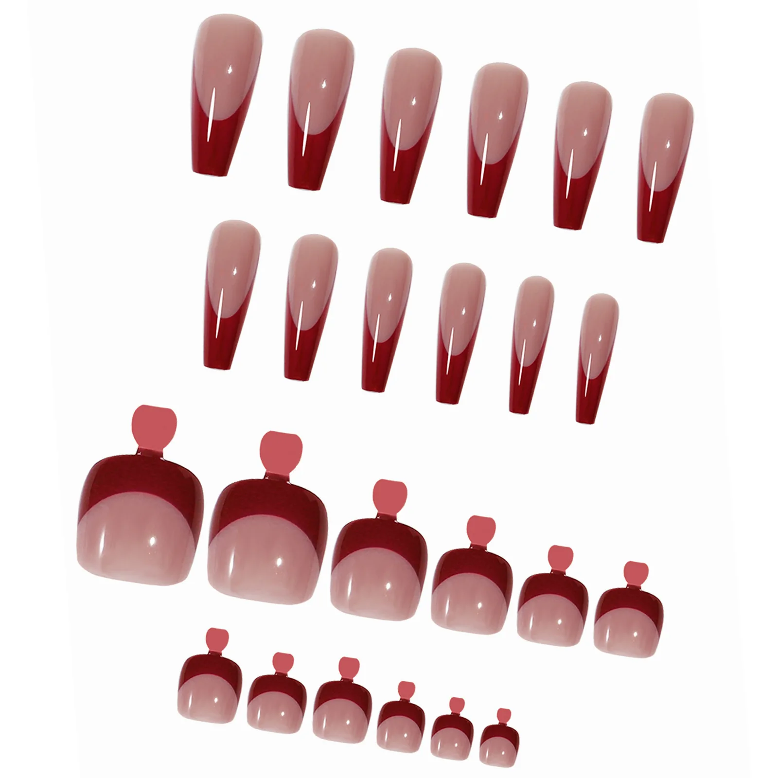 Factory Price 48 Pcs/box Red Color Coffin French Designs Manicure Nail and Toe Nails Press on Matching