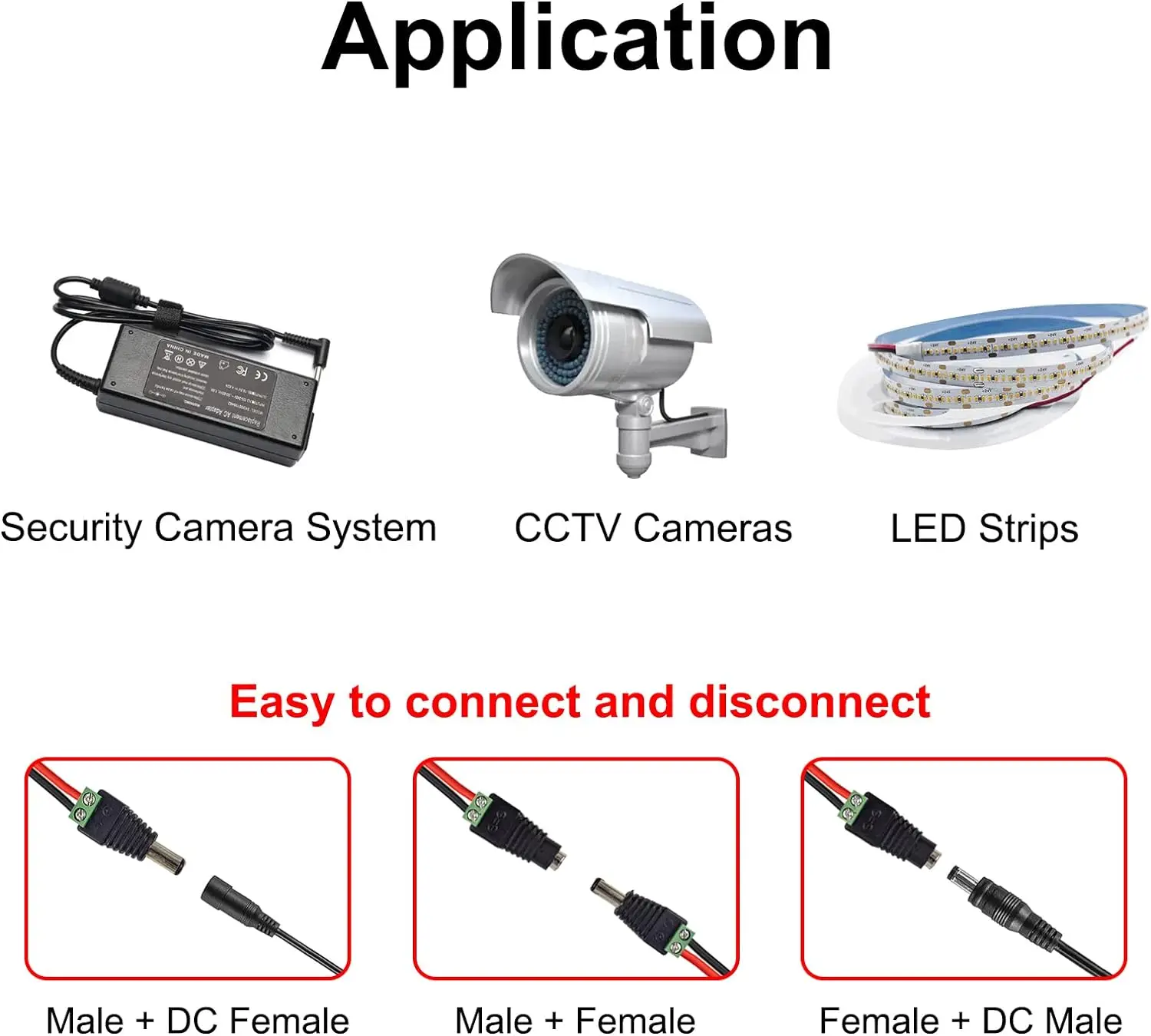 12 Paia] Connettore Di Alimentazione DC Maschio / Femmina Spina Ba Adattatore 12v Jack Plug Adapters Utilizzato Per Video Monitor Cctv Fotocamera Cavo Led Striscia Luminosa 21 X 55 - Foto 8