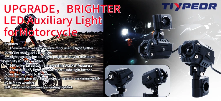 TIYPEOR Super Bright Motorcycle High Power Spotlight Aluminum Auxiliary Headlight Brighter High/Low Beam Headlamp for Off-road details