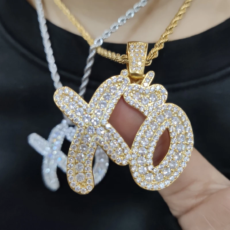 Custom CZ Letter XO Pendant Necklace Hip Hop Ice Out