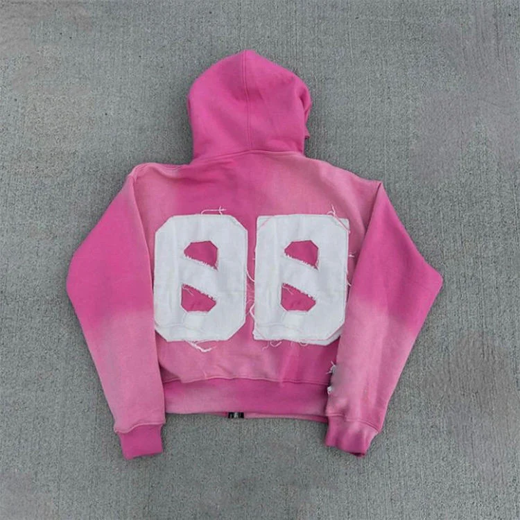 SALATI Custom Heavyweight Zip Distressed Acid Wash Hoodie Oversized Sun Faded Streetwear Embroidered Applique Men's Summer gallery 4