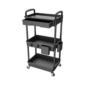 3 Tier Rolling Utility Cart with Drawer,REBECAT Utility Cart Made of Multifunctional Storage Organizer Tool for Kitchen