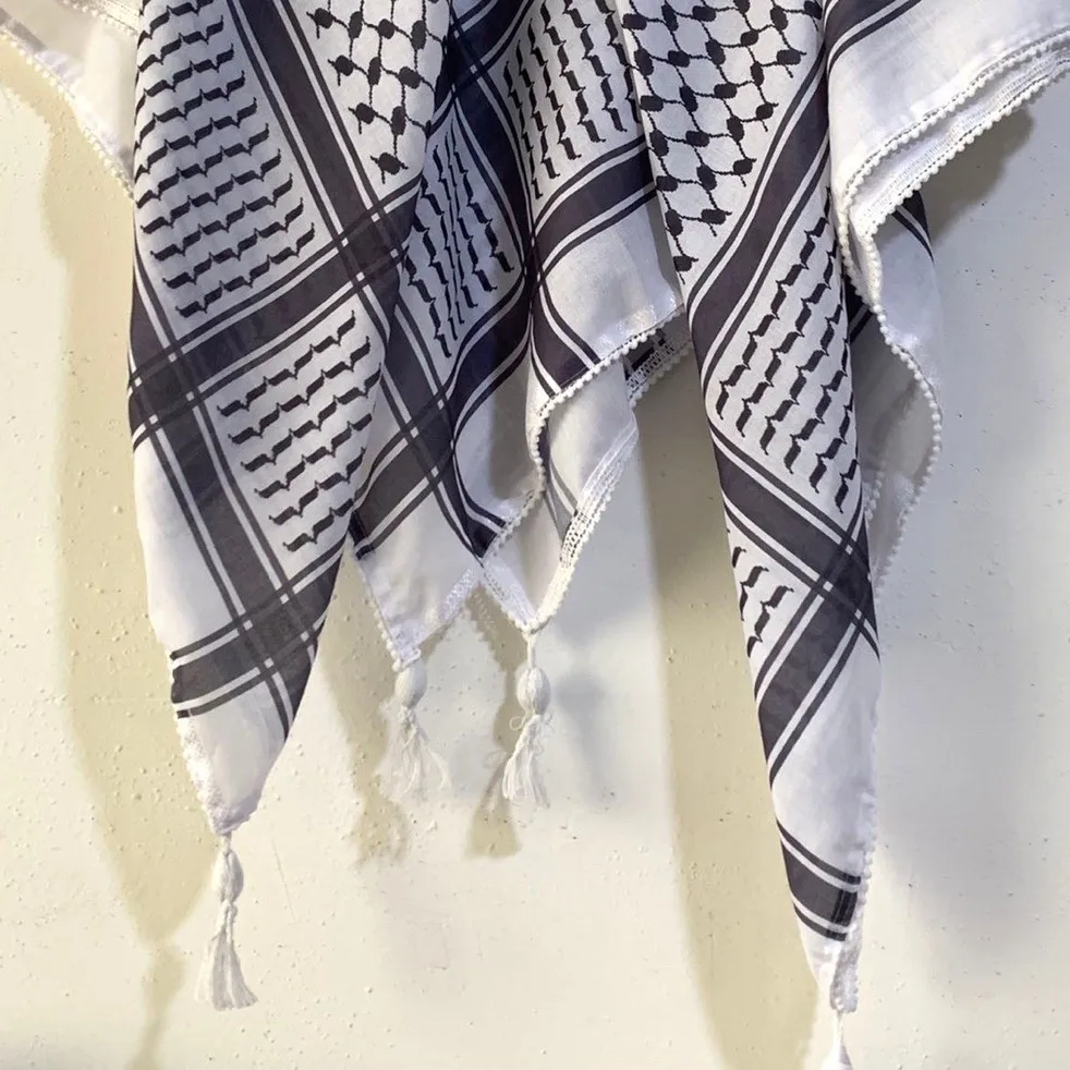 Men Shemagh Keffiyeh Scarf Arab Palestine Black On White Kufiya Arafat ...