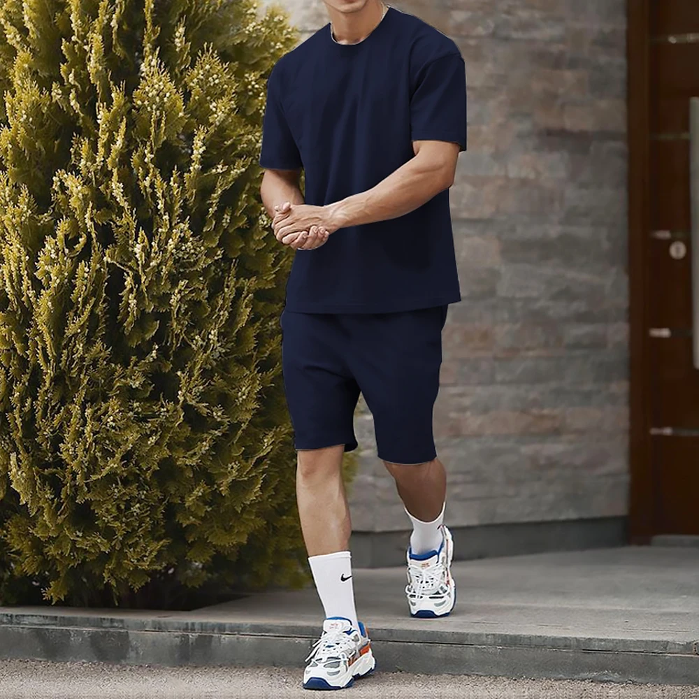 Summer New Men Casual Shorts Sets Short Sleeve T Shirt +Shorts