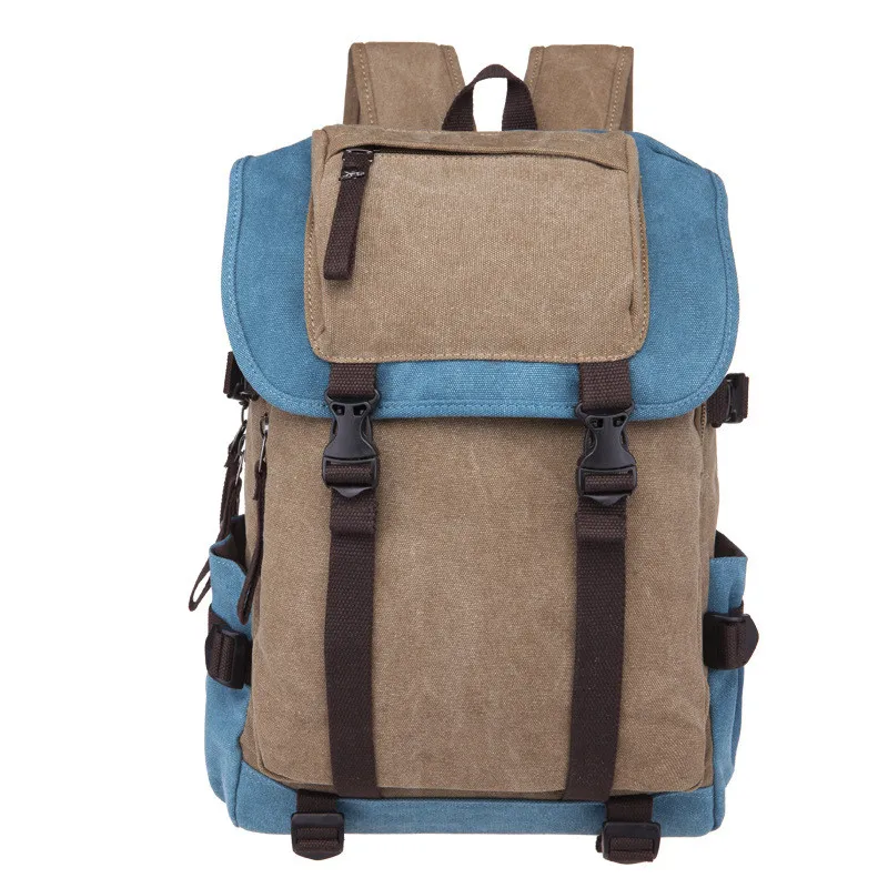 color-blocking large-capacity outdoor rucksack canvas anti-theft backpack