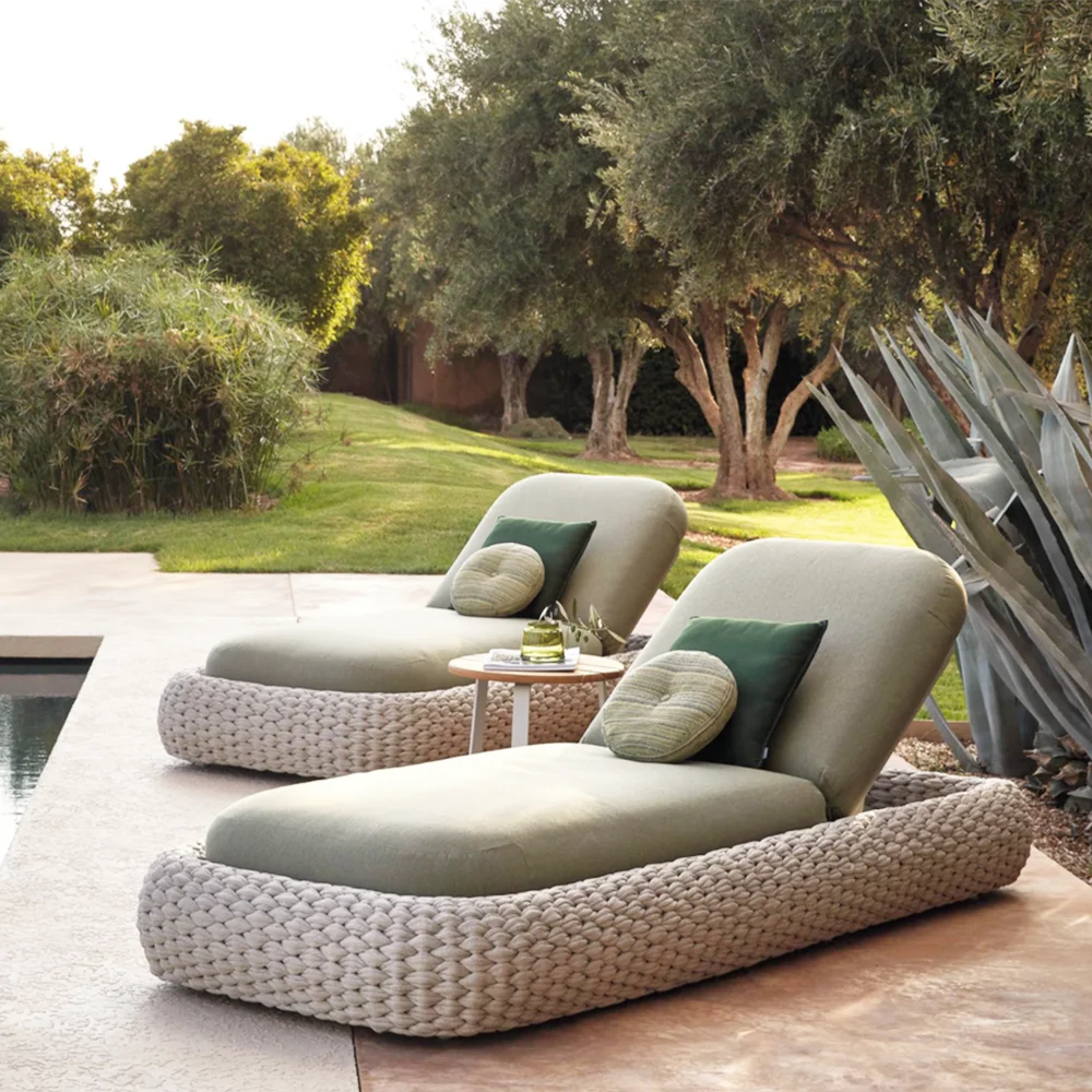 Modern Leisure Outdoor Garden Furniture Aluminum Woven Rope Chaise Lounge  Chair for Beach Side Swimming Pool Bed Sun Lounger