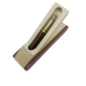 Promotion Luxury Business Gift Rosewood Brass Fountain Pen Set with Custom logo Pen with Multi Color Standing Foldable Wood Box