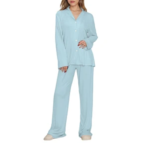 Button-Down Women's Sleepwear Bamboo Viscose Ladies Pajamas 2 Piece Lounge Wear Set Custom Pjs Loungewear