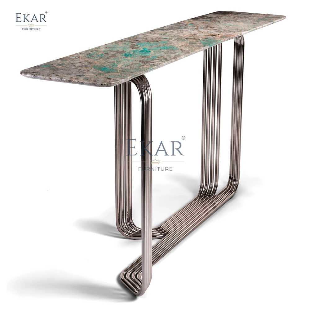 New Design Ekar Marble Top Console Table with Metal Legs