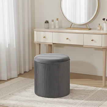 HStex Factory Wholesale Velvet Custom Round Lid Space Saving Furniture Living Room Storage Box Pouf Stool Ottoman
