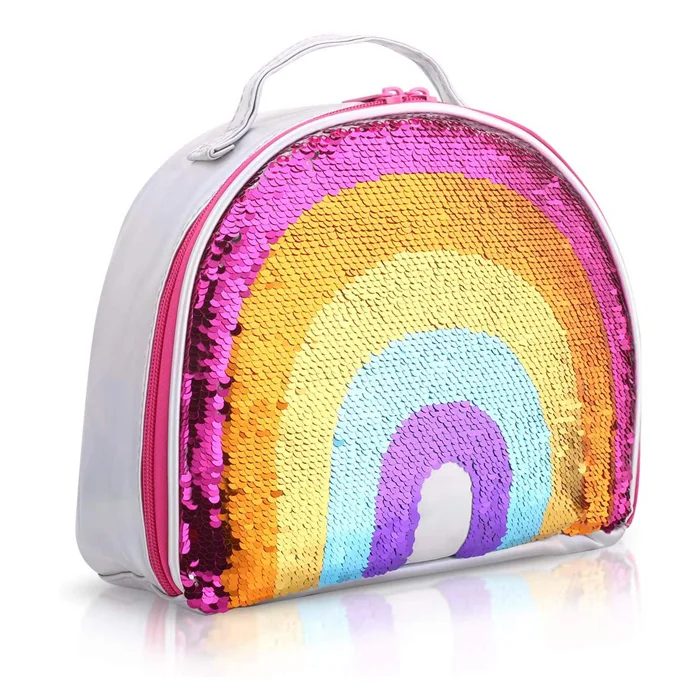 QISIWOLE Flip Sequin Insulated Lunch Bag Durable Thermal Reusable Lunch  Tote Glitter Mermaid Lunch Box for Girls 