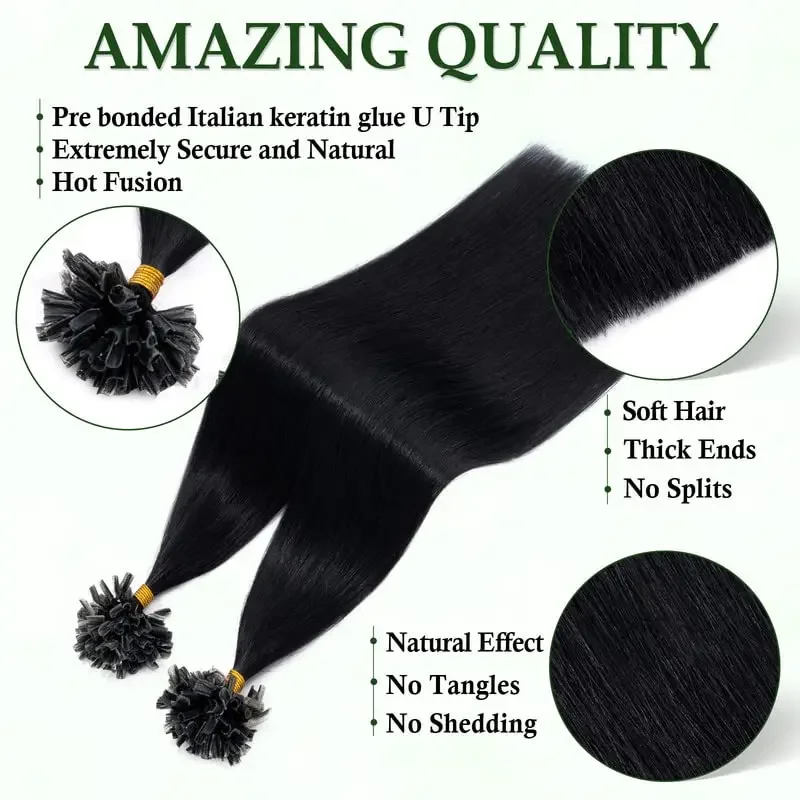 Extensii de păr uman cu vârf în formă de U, 16-26, cu keratină, fuziune, vârfuri drepte, Remy, pre-lipite, 50g_voghion.com