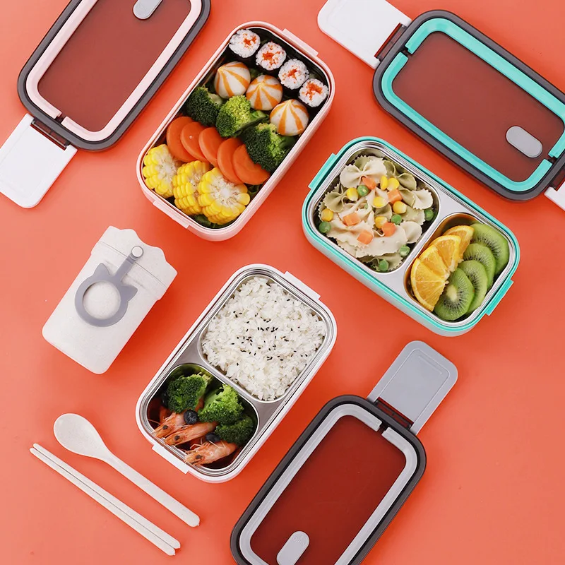 Airtight Modern Eco Friendly Double Layer Ins Style Insulated Custom Student Metal Stainless Steel Kids Tiffin Bento Lunch Box