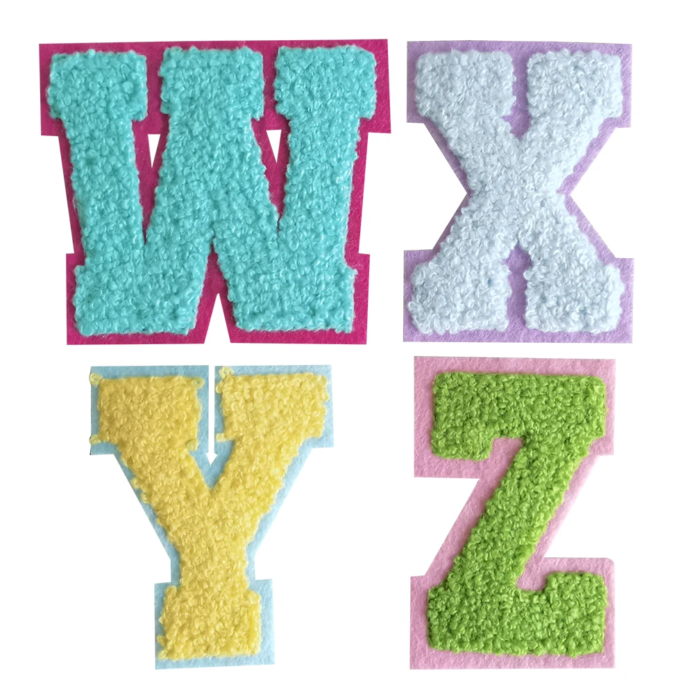 EM-0001B Wholesale 26 English Letters Alphabet Patch Eco Friendly Stick On  Embroidery Chenille Iron On Letter Patches