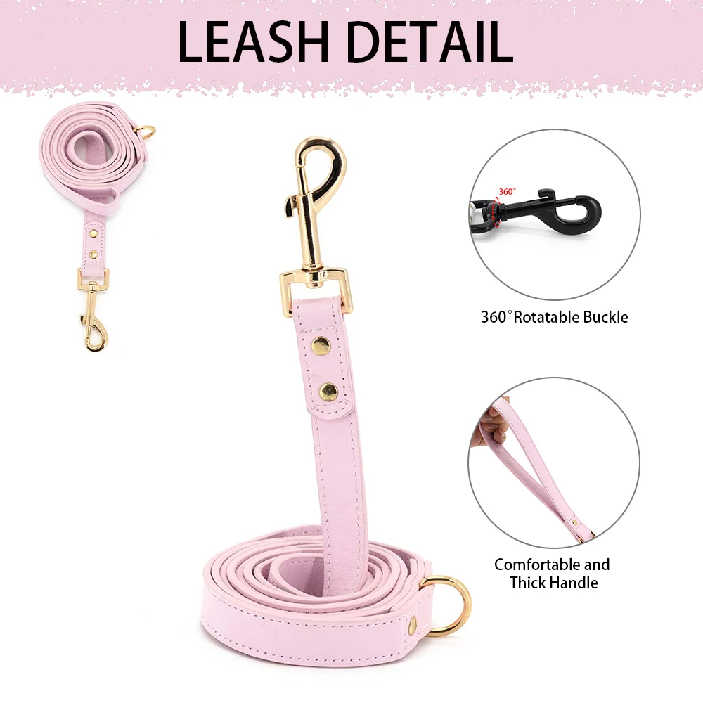 Luxury Vegan Leather Pet Collar Airtag Dog Leash Faux Leather Dog