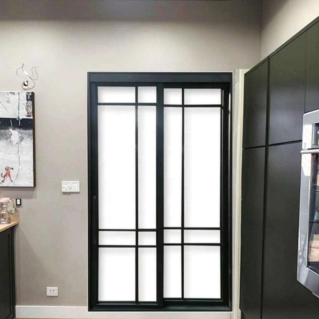 French Wrought Iron Glass Sliding Door with Double Glazing Tempered Glass Windproof Interior Use details