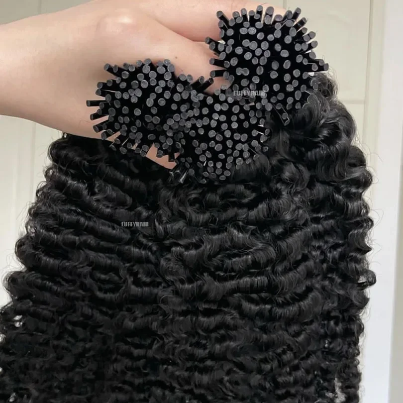 300 Strand Kinky Curly Microlinks Human Hair Extensions_voghion.com