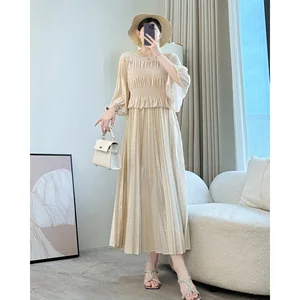 Miyake Ruffle Art High-End Summer for Women Solid Floor-Length White French Rice Front for Seaside Vacation Tea Break Large Size