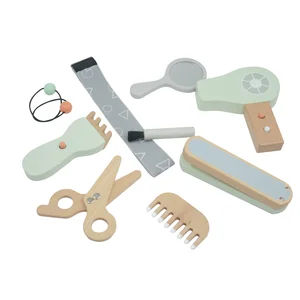 Unisex Multifunctional Kitchen Pretend Play Wooden Toys Educational Hair Cut Set