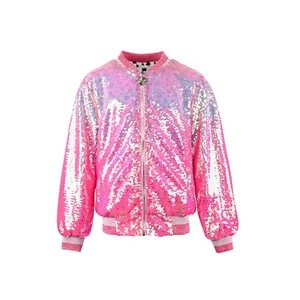 Customize Girl Sequins Jacket Sparkly Color  with Zipper Children Jacket for 2-14 Years