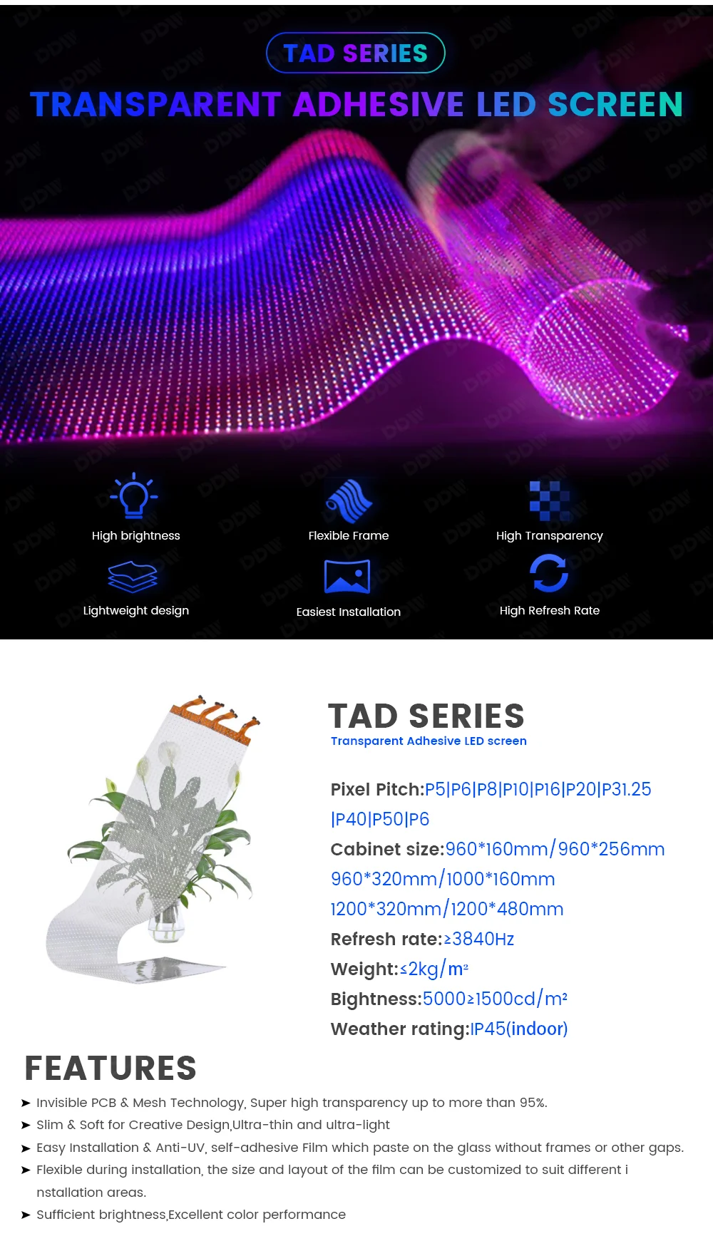 Transparent LED Display Film for Advertising - P10 Self Adhesive