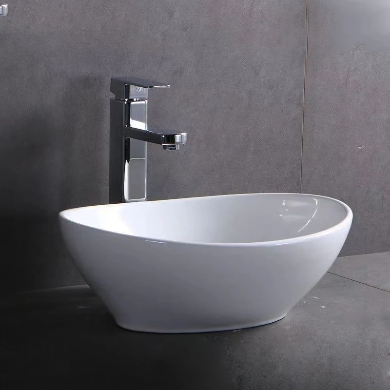 Hot Sale White Oval Shape Vessel Sink Table Top Bathroom Ceramic Sanitary Wares Art Wash Basin