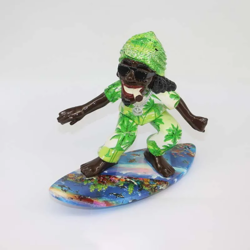 Ocean Print Resin Ornament Jamaica Beach Surfing Design Polyresin Statue Sculpture Rasta Figurine for Souvenir Gift 9.5/4.5