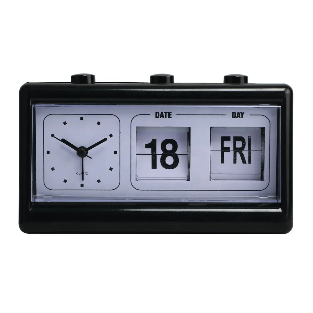 Automatic Page Turning Clock with Week Date Calendar Flip Desktop square Clock for Office