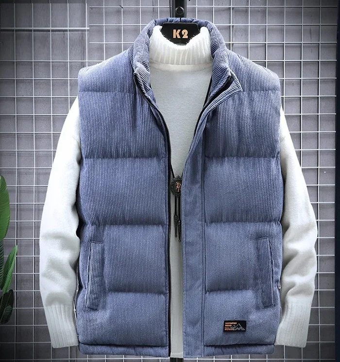 Fashion Stripe Warm Men Down Vest Winter Puffy Vest Stand Collar Winter  Men's Vest Jackets