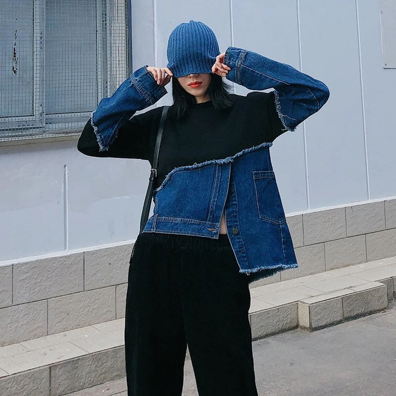 Женский джинсовый Свитшот TWOTWINSTYLE, асимметричный, свободный, повседневный
