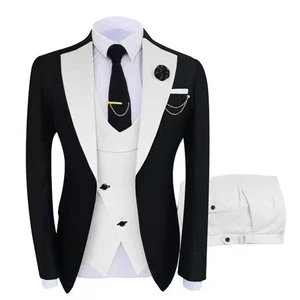Men's New Design Business Suits Breathable Waistcoat and Trousers Jacket with Contrasting Colors Collared Men's Tuxedo