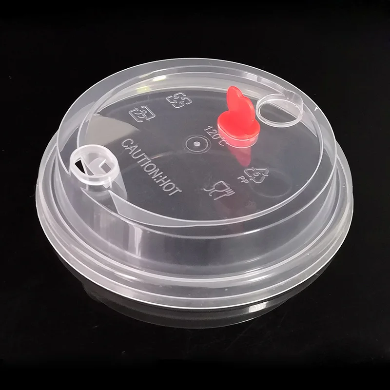 HeePACK Disposable PP Plastic Injection Cup Lid 90mm Diameter Juice Cold Drink Cup Injection Red Heart Plastic Lids