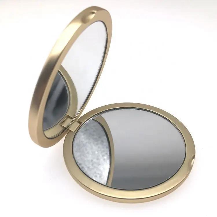 Factory Supply Customized Logo Right-angle Side  Plain Metal Matte Pocket Mirror Foldable Double-Sided Makeup Mirror