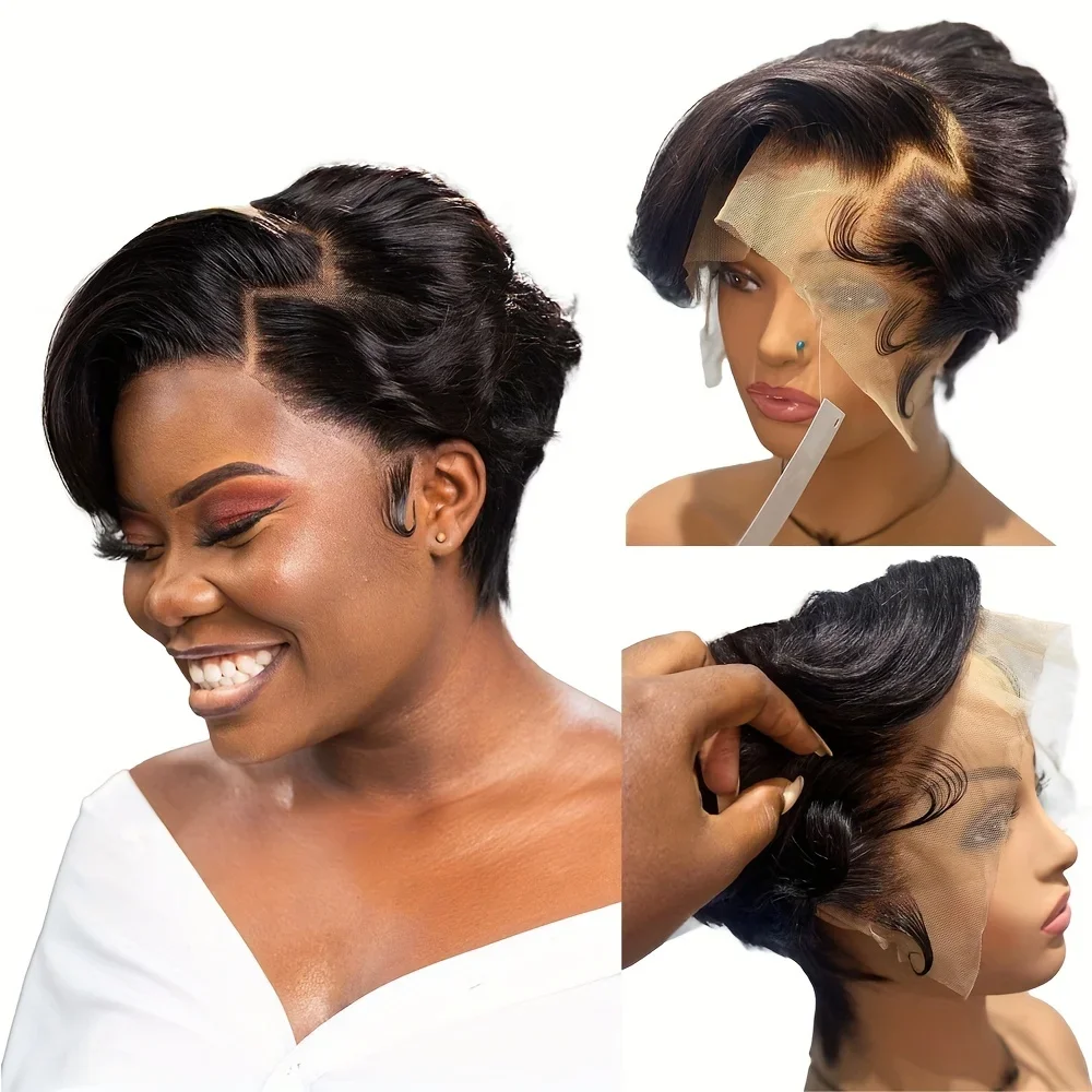 13x4 Lace Front Wig Remy Human Hair Short Pixie Cut Wigs For Women_voghion.com